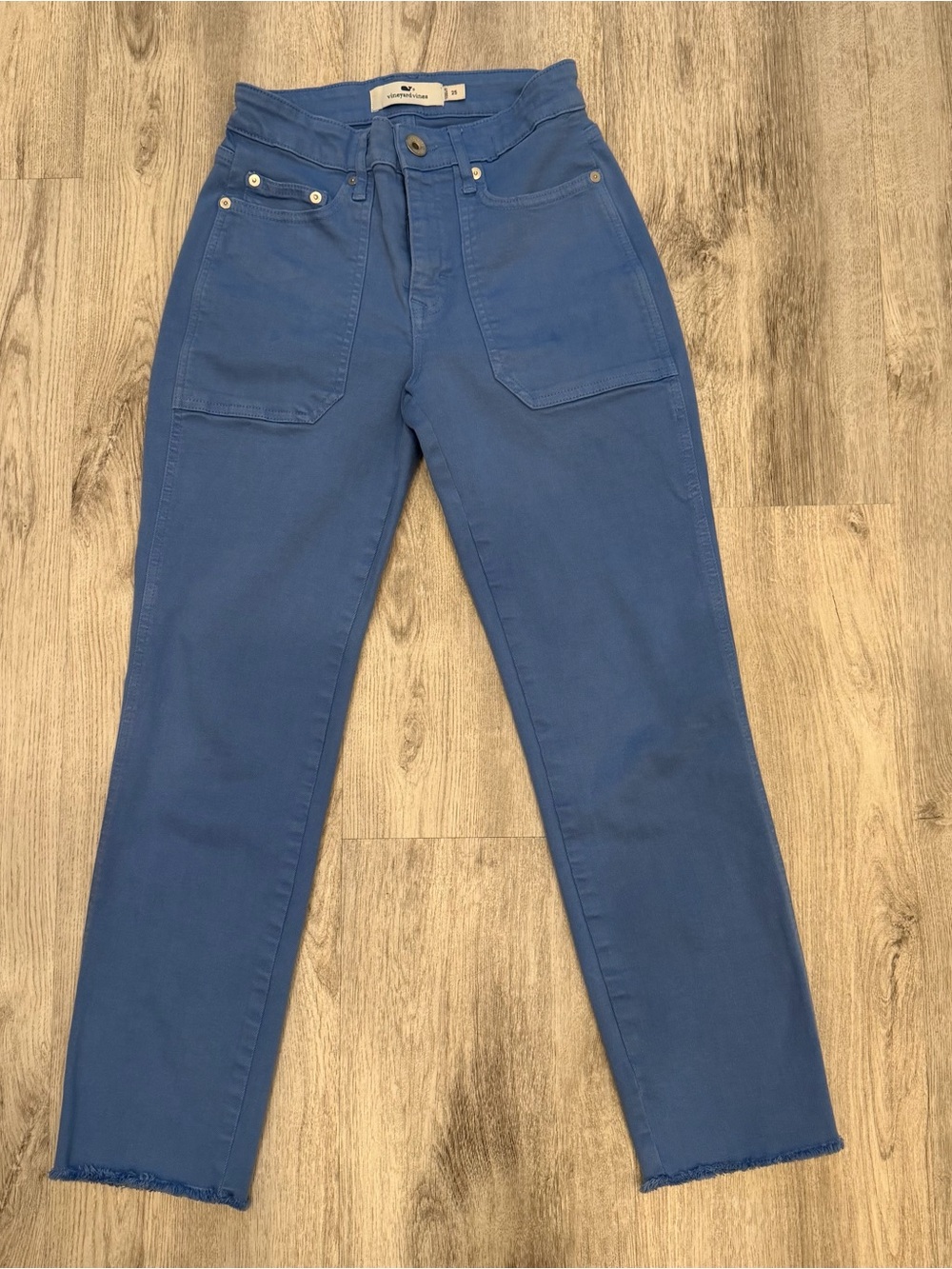 Vineyard Vines High Rise Straight Crop Jeans Blue Raw Hem Size 25